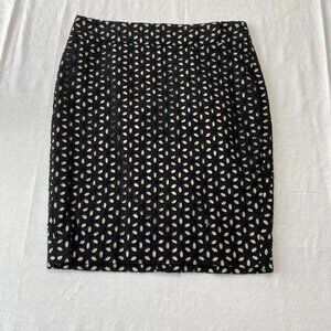 LOFT Petite Black Eyelet Cutout Tan Overlay Pencil Skirt Size 0P
